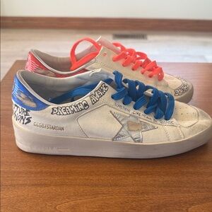 Golden Goode Stardan sneakers in red and blue with writing
